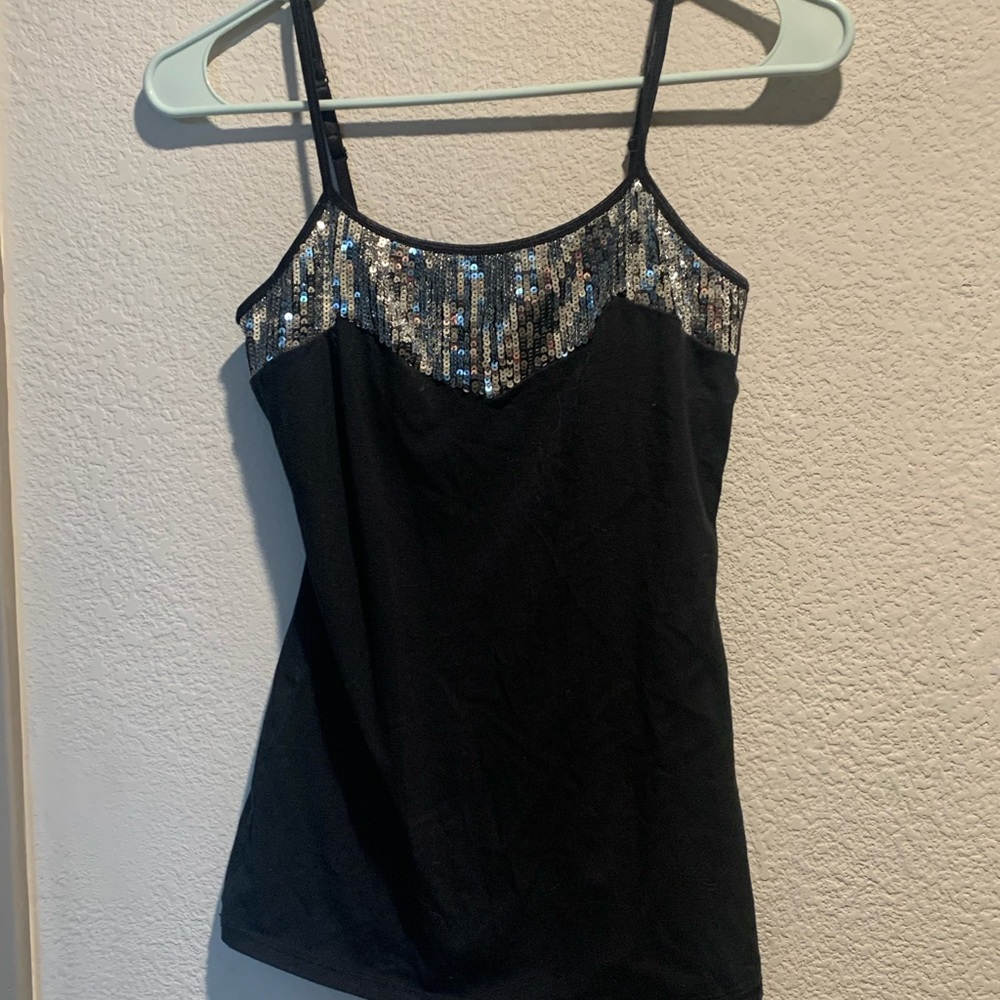 Express Glittery Tank Top Silver and Black Size Small
